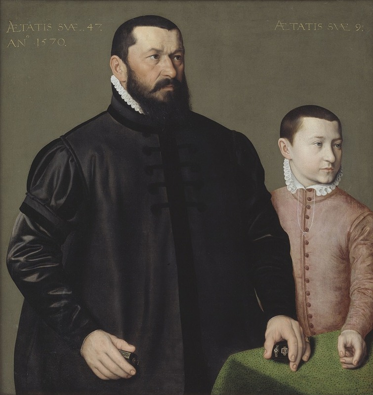 Nicolas Neufchâtel - Portrait of the Nuremberg Goldsmith Hans Lencker (1523-1585) and his 9-year old son Elisius the Younger