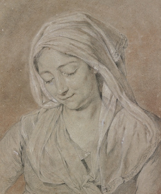 Nicolas Bernard Lépicié - Brustbild einer niederblickenden Frau mit Kopftuch
