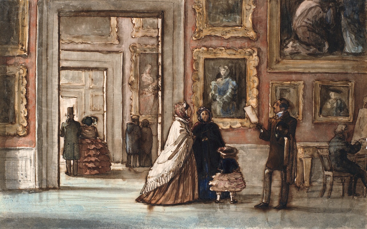 P. C. Skovgaard - Interiør med besøgende i Palazzo Pitti i Firenze