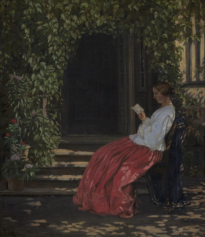 Vilhelm Kyhn - Læsende dame uden for en havedør