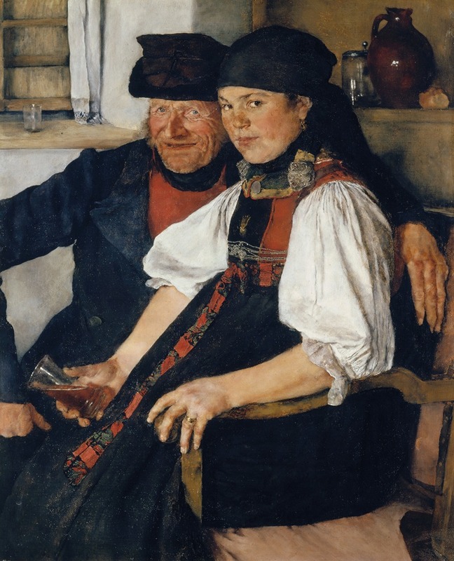 Wilhelm Leibl - Elderly Farmer and Young Girl