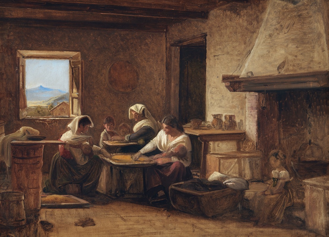 Wilhelm Marstrand - Women Working in the Kitchen of a Farmhouse near Olevano, Italy