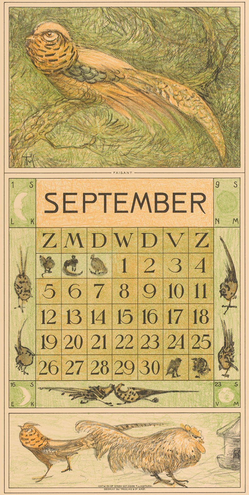 Theo van Hoytema - Kalenderblad september met goudfazant