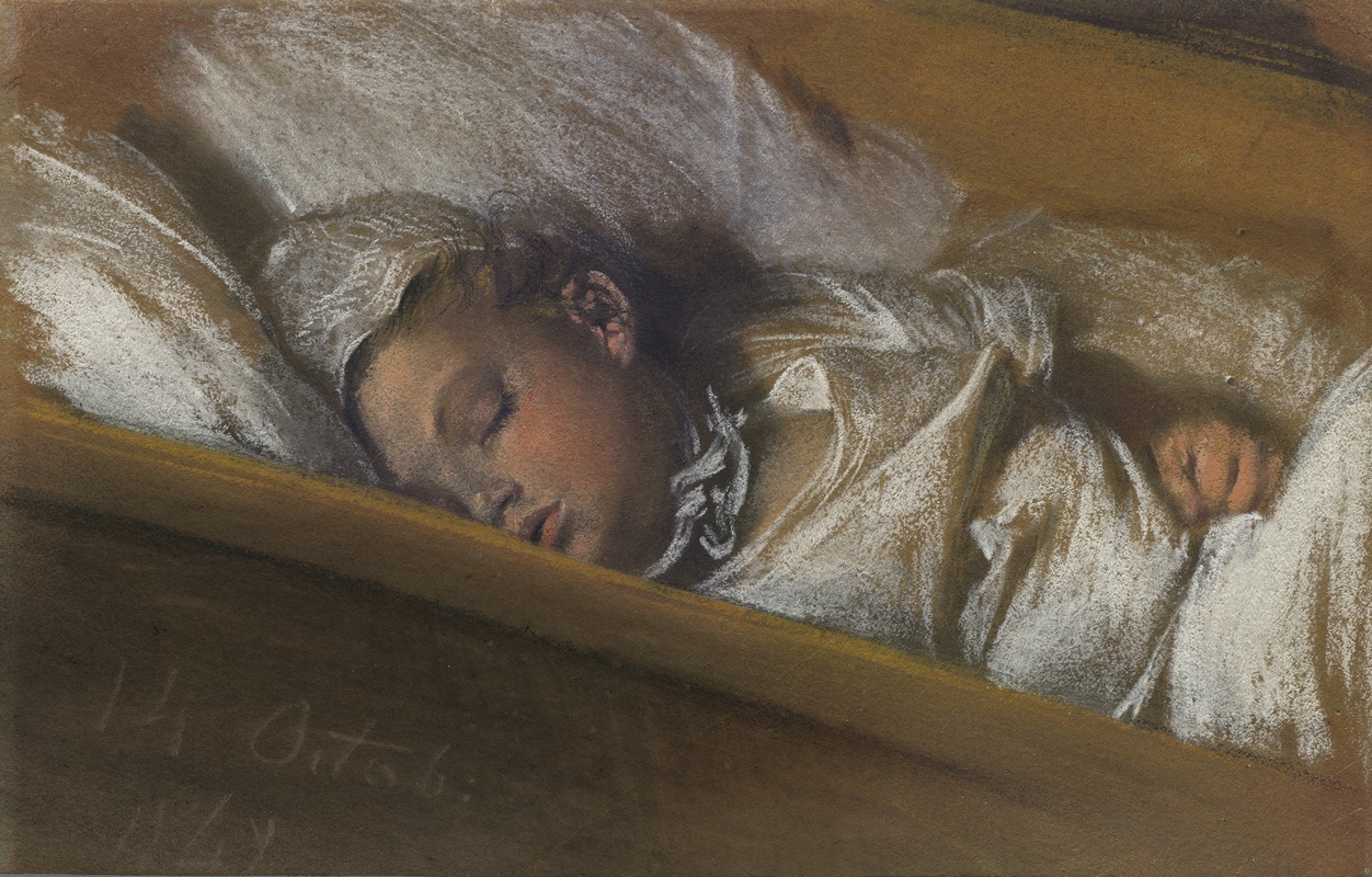 Adolph von Menzel - An Infant Asleep In His Crib