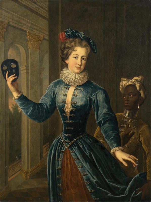 French School - Portrait Of A Lady With A Page And A Mask