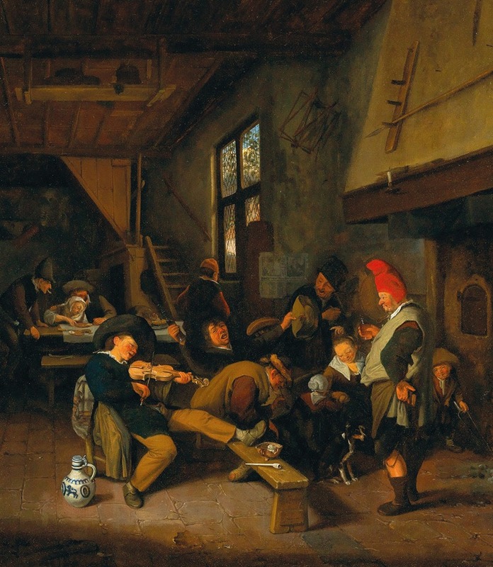 Cornelis Dusart - A Tavern Interior With Drinking Peasants