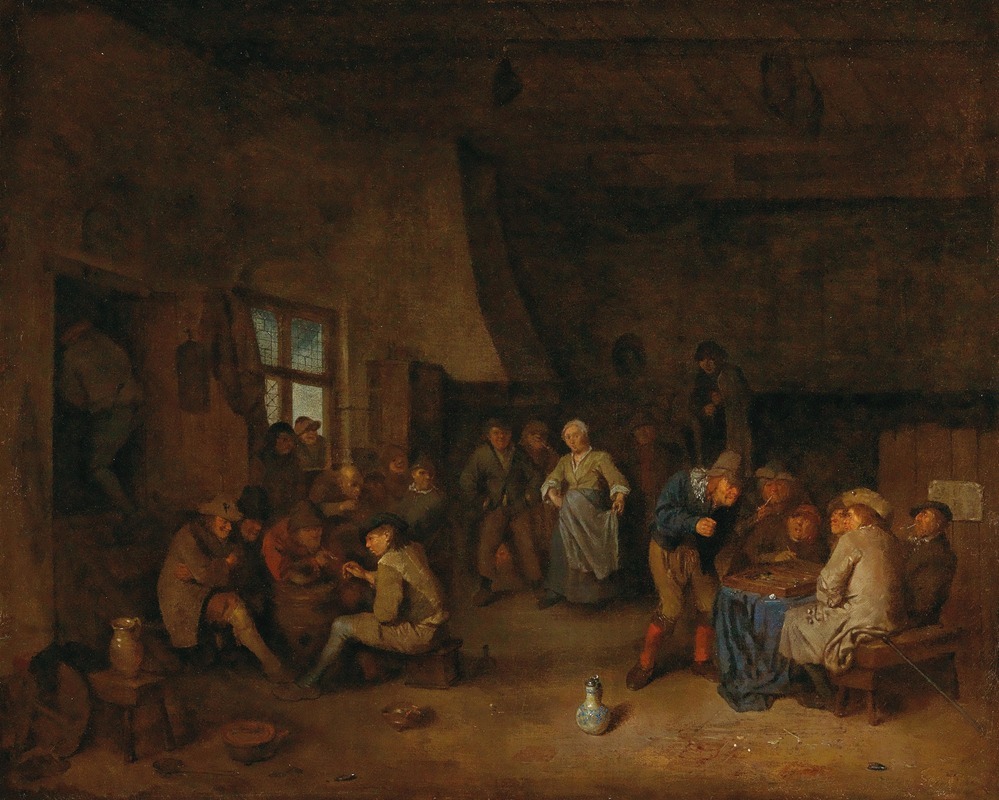 Egbert Van Heemskerck - A Tavern Interior With Peasants Playing Triktrak