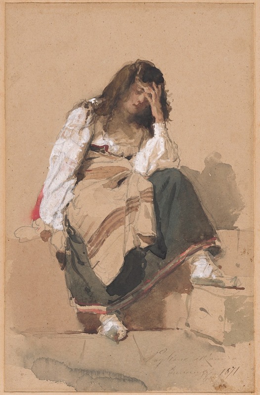 Eleuterio Pagliano - A Seated Peasant Girl In Contemplation