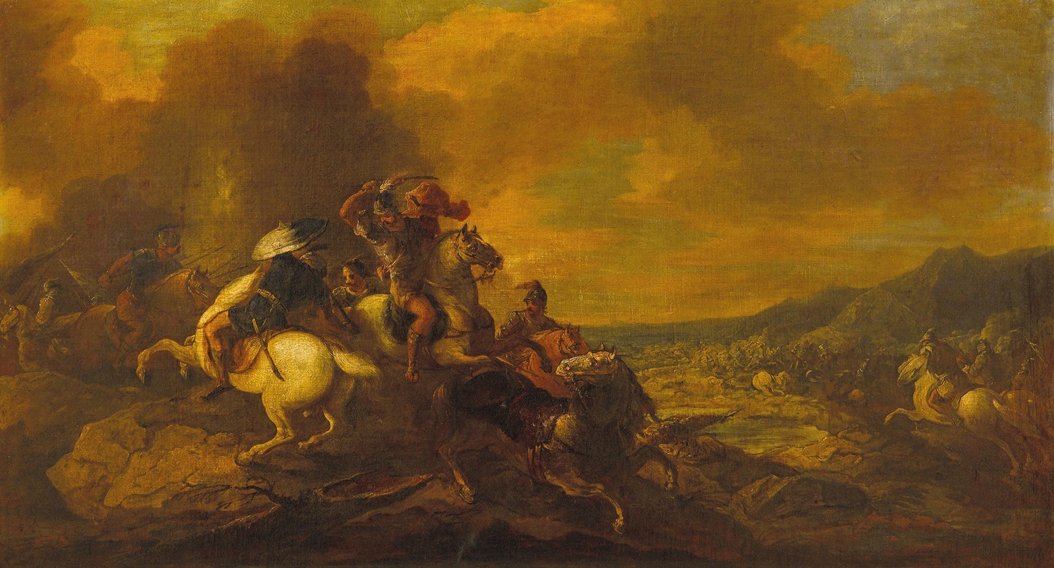 Follower of Salvator Rosa - A Cavalry Battle Scene