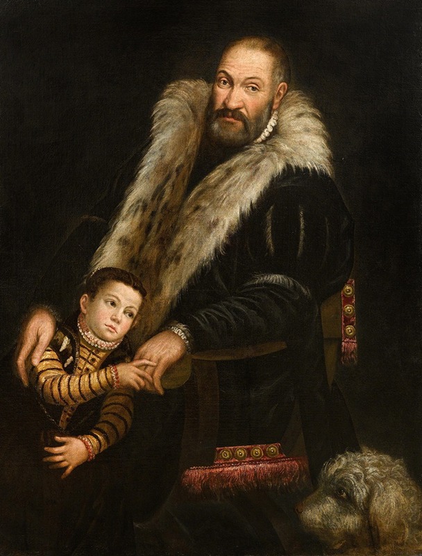 Giovanni Antonio Fasolo - Portrait Of A Gentleman And A Child With A Dog