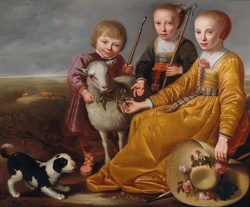Jacob Gerritsz Cuyp - Three Children With A Goat And A Dog In A Landscape