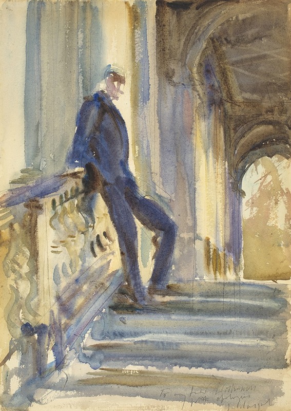 John Singer Sargent - Sir Neville Wilkinson On The Steps Of The Palladian Bridge At Wilton House