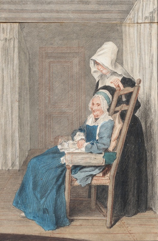 Louis Carrogis Carmontelle - Marie Louise Petit At The Age Of 105, With Her Young Nurse