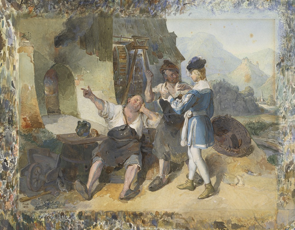 Peter Fendi - Fridolin And Two Workmen By The Forge