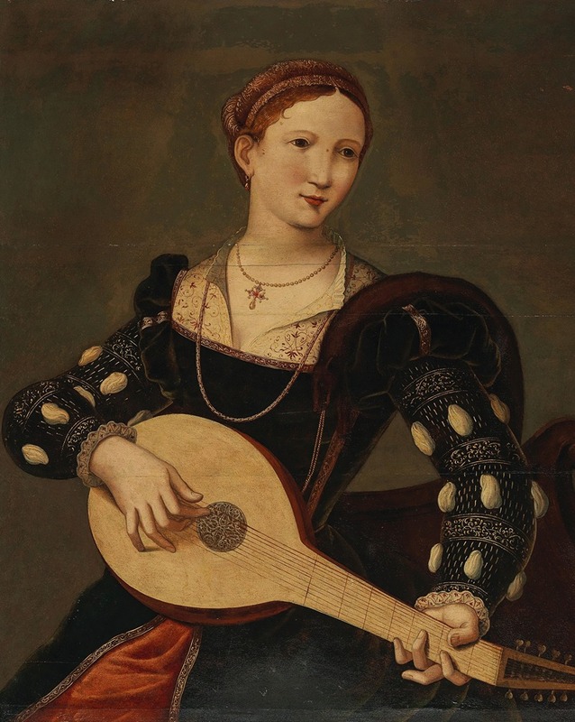 School Of Antwerp - A Young Lady Playing A Lute