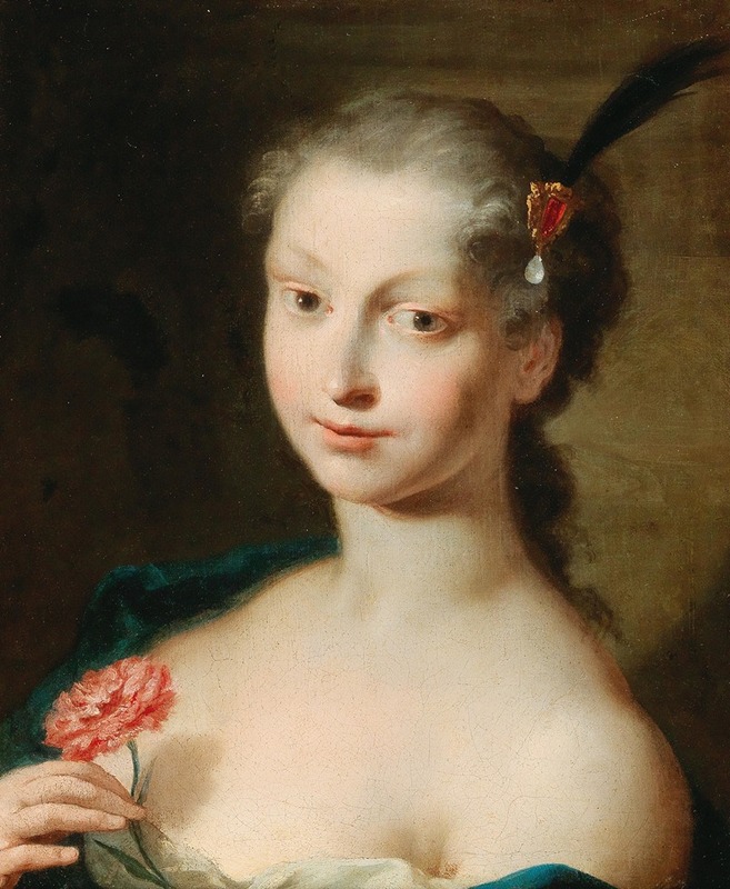 Venetian School - A Portrait Of An Elegant Lady With A Carnation