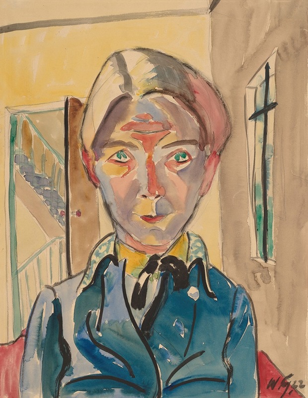 Walter Gramatté - Self-Portrait In Front Of Stairs (Selbst Vor Treppe)