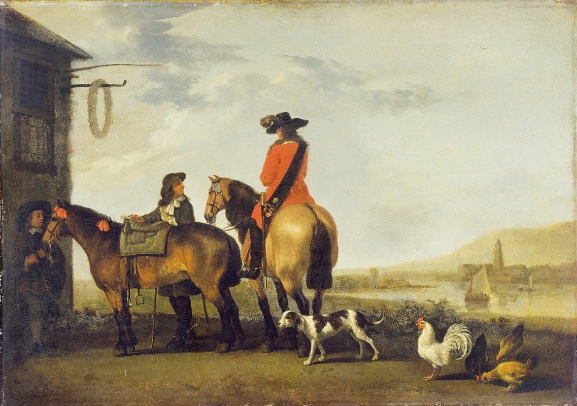 Abraham Van Calraet - Two Horsemen at a Tavern Netherlands