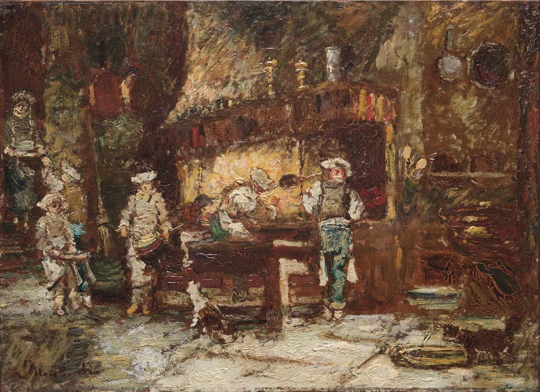 Adolphe Monticelli - The Kitchen of the Rôtisserie des Deux Paons