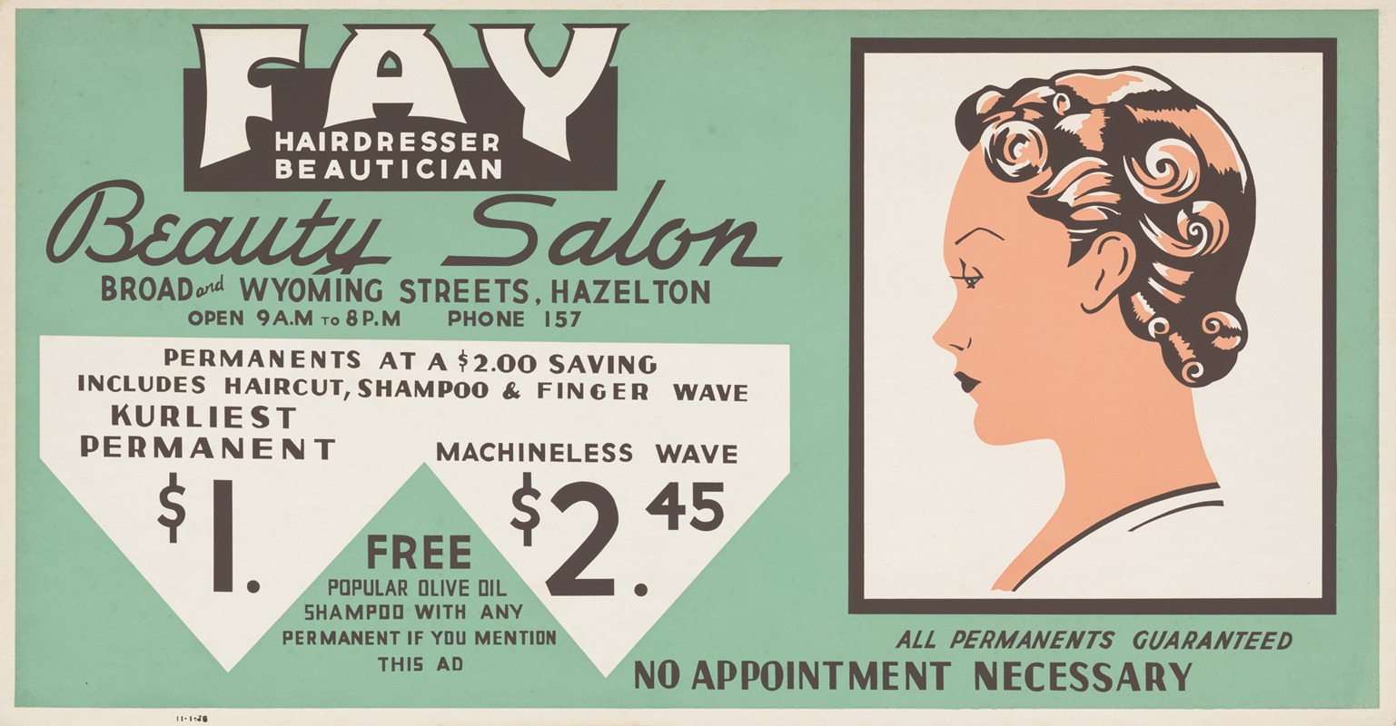 Anonymous - Fay Beauty Salon, advertisement. Hazelton, PA