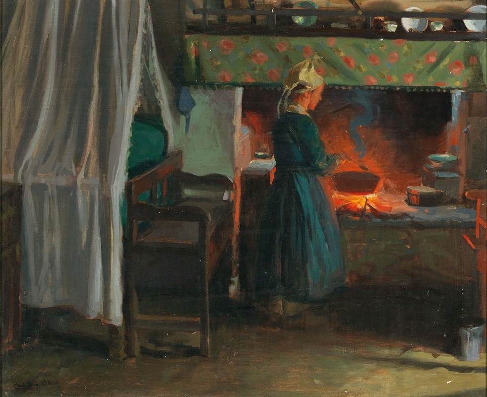Carl Theodor von Blaas - In a Dutch Farmhouse Kitchen
