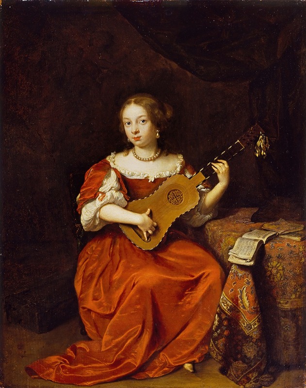 Caspar Netscher - A Young Lady playing the Guitar