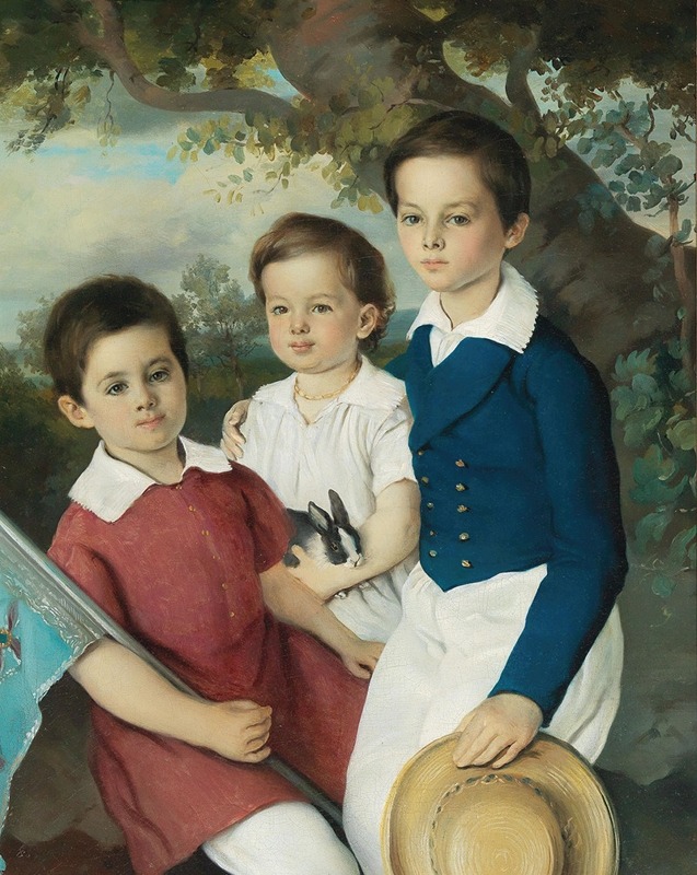 Circle of Joseph Weidner - Portrait of Three Children with Rabbit