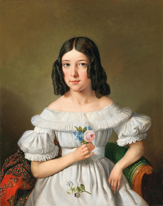 Eduard Klieber - Portrait of a Girl with Rose