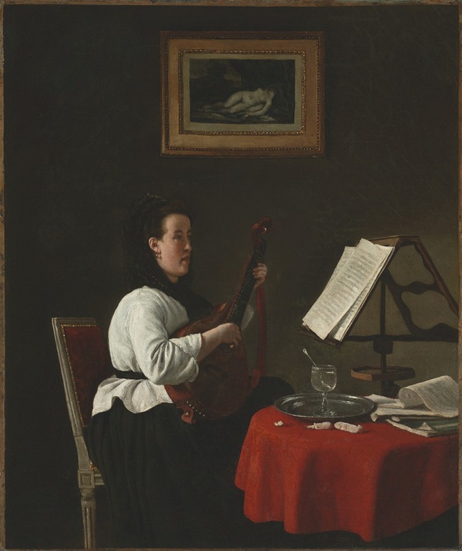 François Bonvin - Young Woman with a Mandolin, Portrait of Louison Köhler