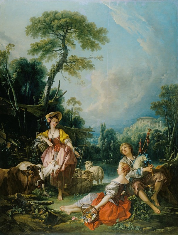 François Boucher - Pastoral with a Bagpipe Player