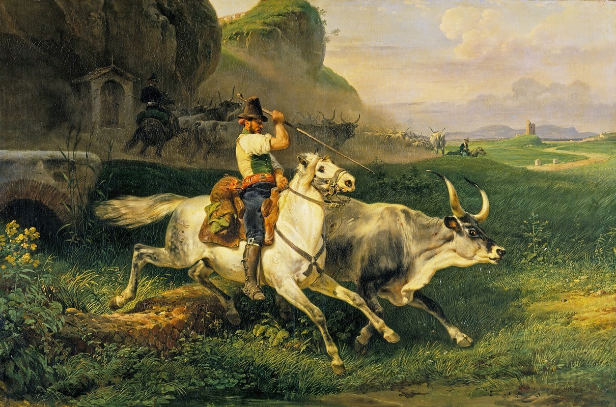 Horace Vernet - A Roman Herdsman driving Cattle