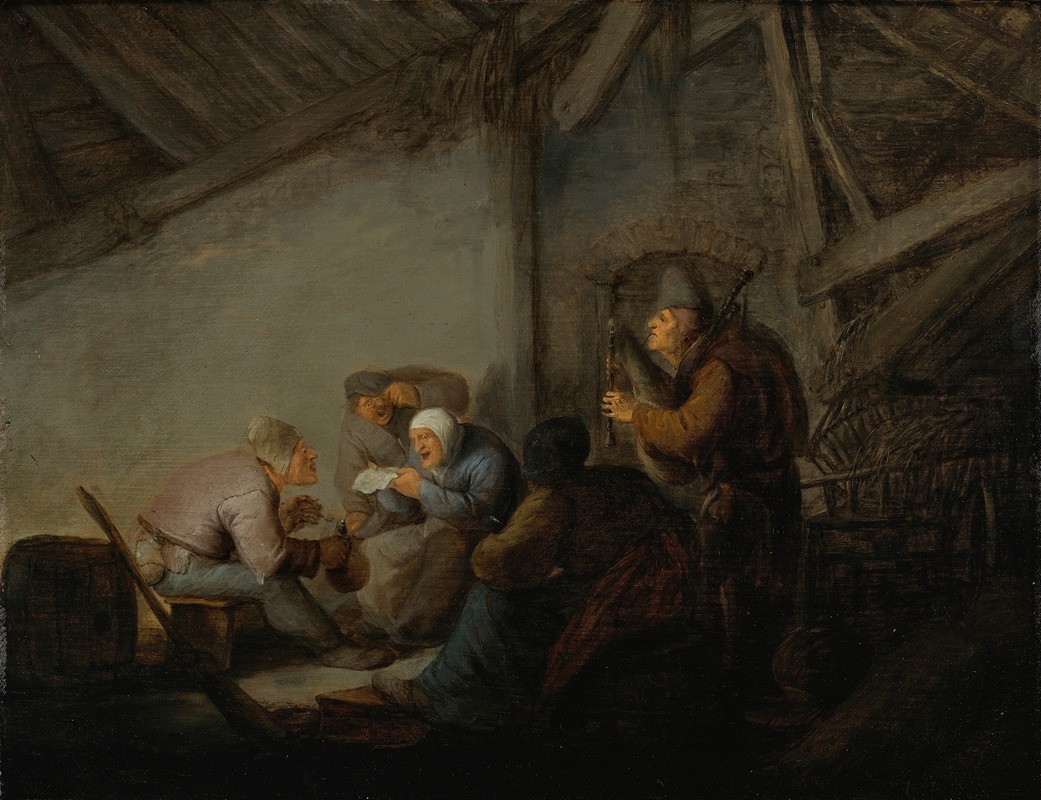 Adriaen van Ostade - Peasants In A Tavern, Possibly A Depiction Of The Sense Of Hearing
