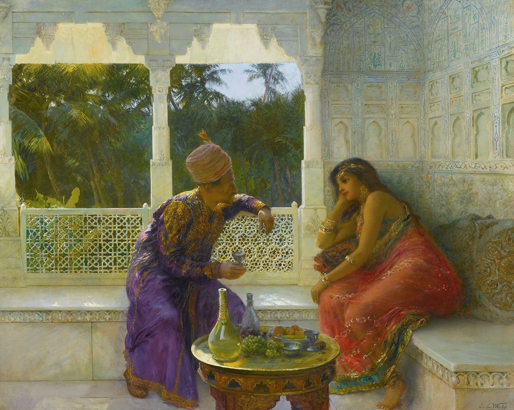 Edwin Lord Weeks - Figures In An Interior With Garden Of Palms Beyond