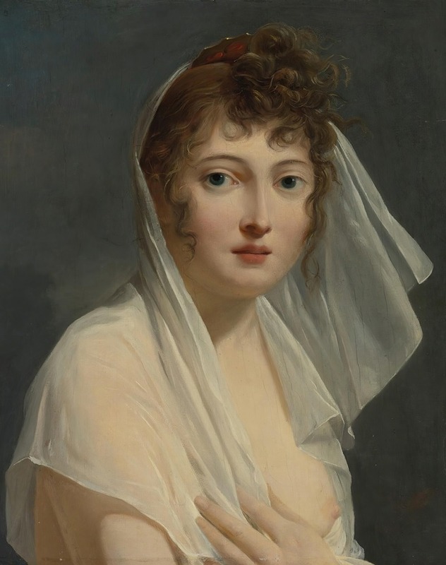 French School - Portrait Of A Young Lady Wearing A Veil