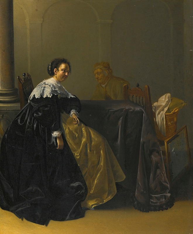 Jacob Duck - An Elegant Young Lady And Old Maid In An Interior