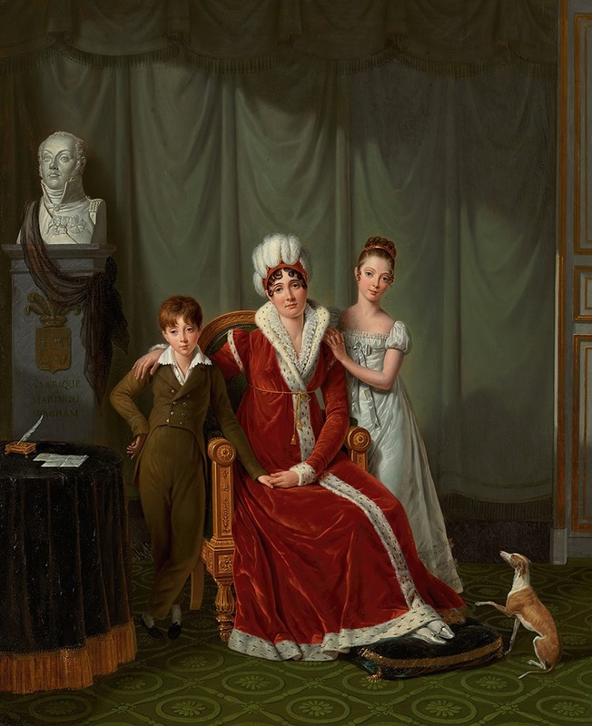 Jean-Jacques Lagrenée - Portrait of General Baudet’s wife and her two children, with a bust of the General behind