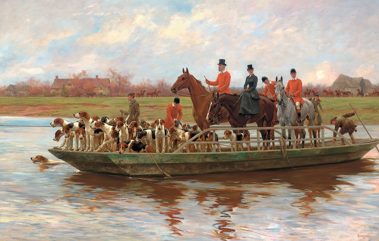 Thomas Blinks - Mr. Edward Lycett Green and the York and Ainsty Hounds on the Ferry at Newby