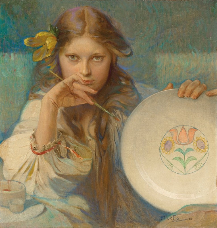 Alphonse Mucha - Girl with a Plate with a Folk Motif