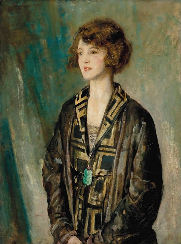 Ambrose McEvoy - Portrait of Mrs Charles Romer-Williams, wearing a jade pendant