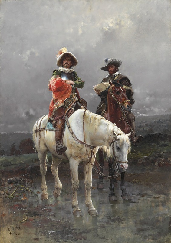 Cesare Auguste Detti - A Cavalier on a White Horse