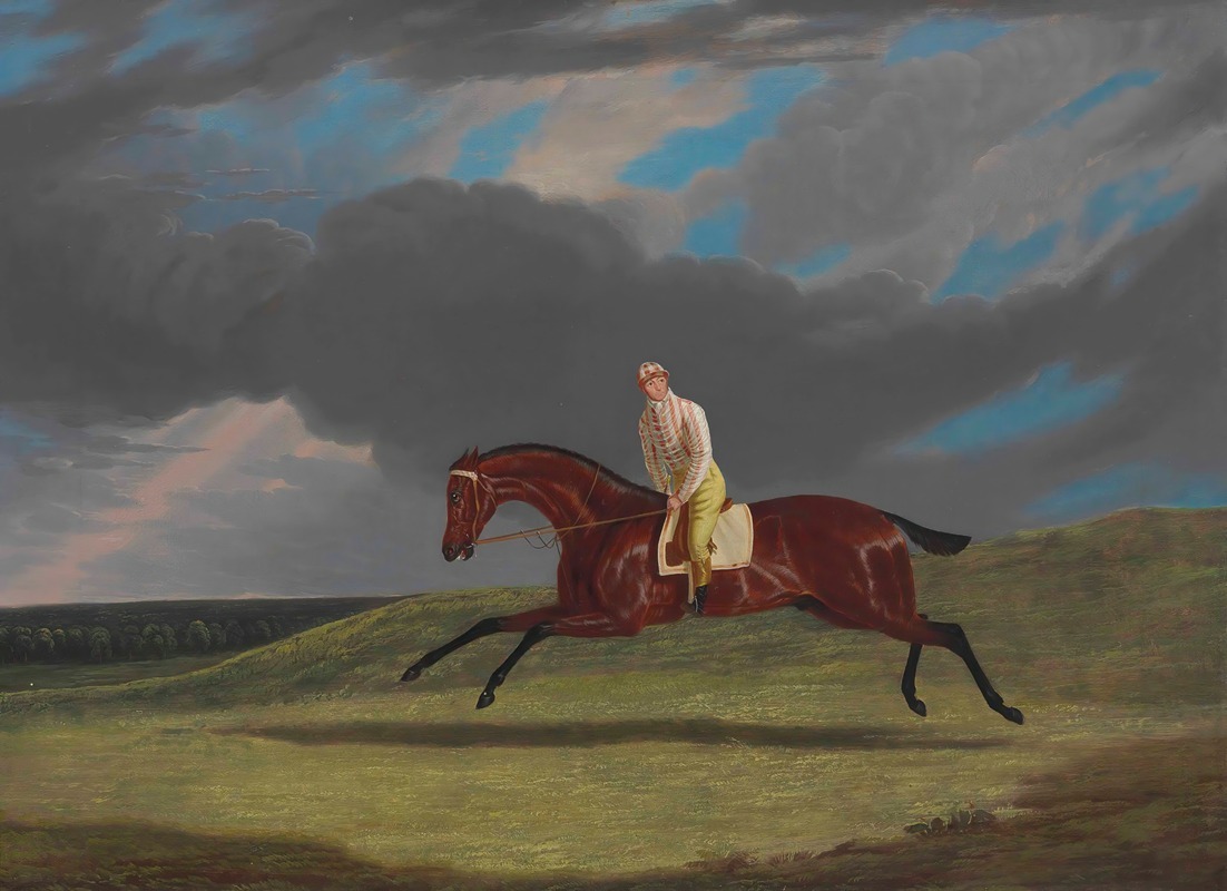 John Frederick Herring Snr. - ‘Corduroy,’ a Bay Racehorse, with a Jockey up, Galloping on a Racecourse