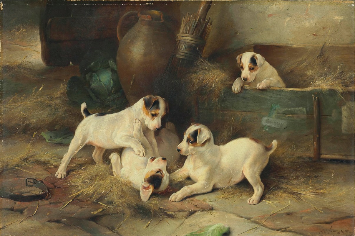 Walter Hunt - Four Puppies at Play