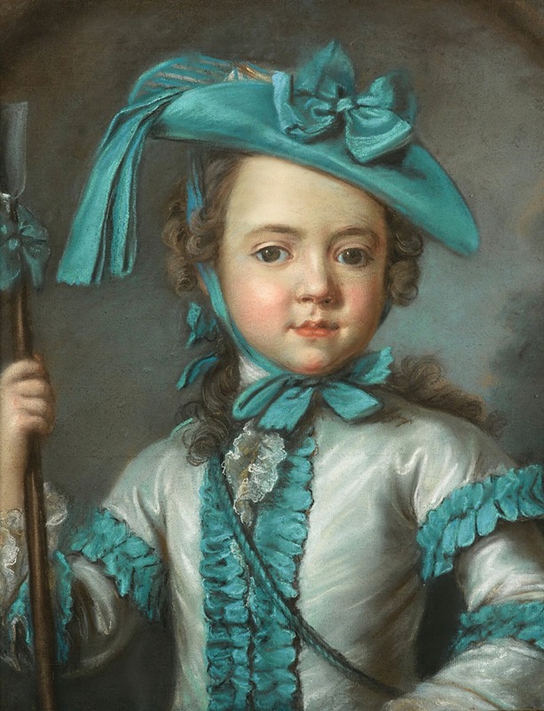 Claude Pougin de Saint Aubin - Portrait of a Girl En Jardinière Holding a Houlette
