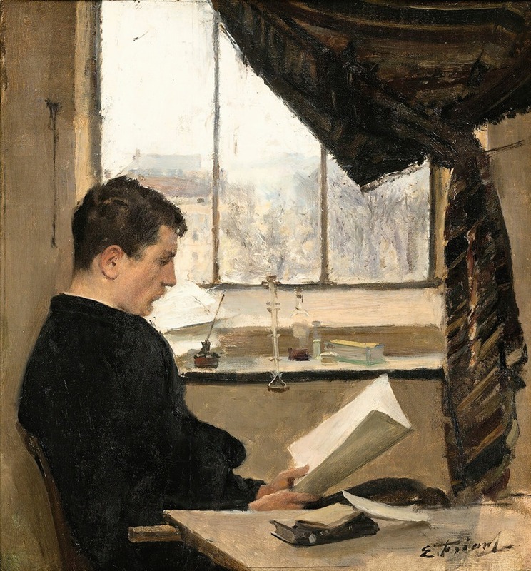 Émile Friant - Self-Portrait Reading In The Studio, Also Known As The Student