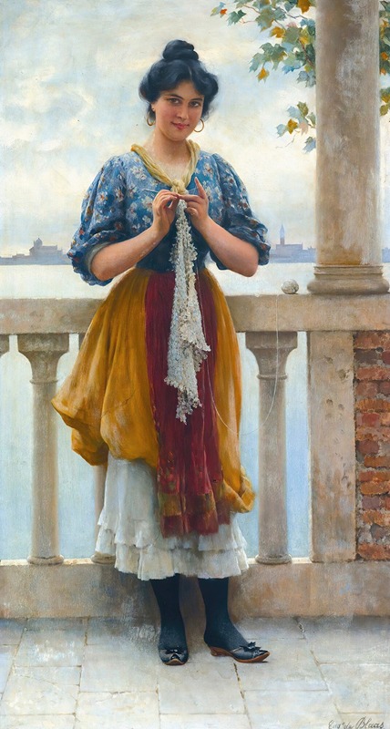 Eugen von Blaas - Young Girl Before The Lagoon, Venice