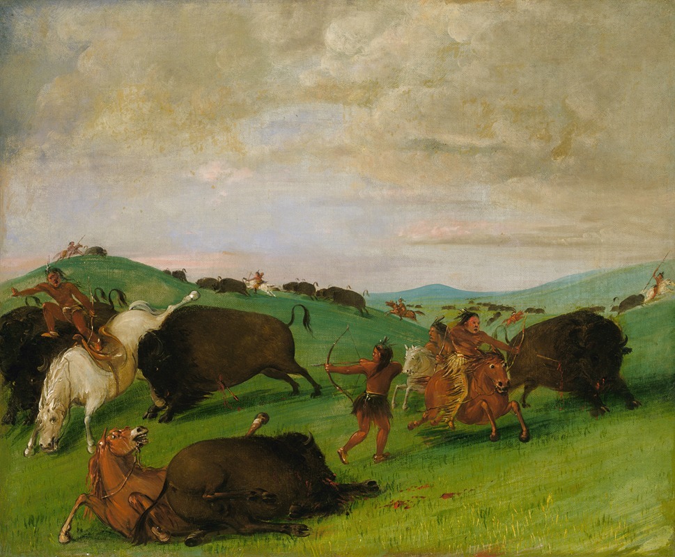 George Catlin - Buffalo Chase, Bulls Making Battle With Men And Horses