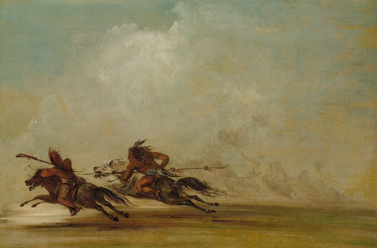 George Catlin - Comanche Warrior Lancing An Osage, At Full Speed