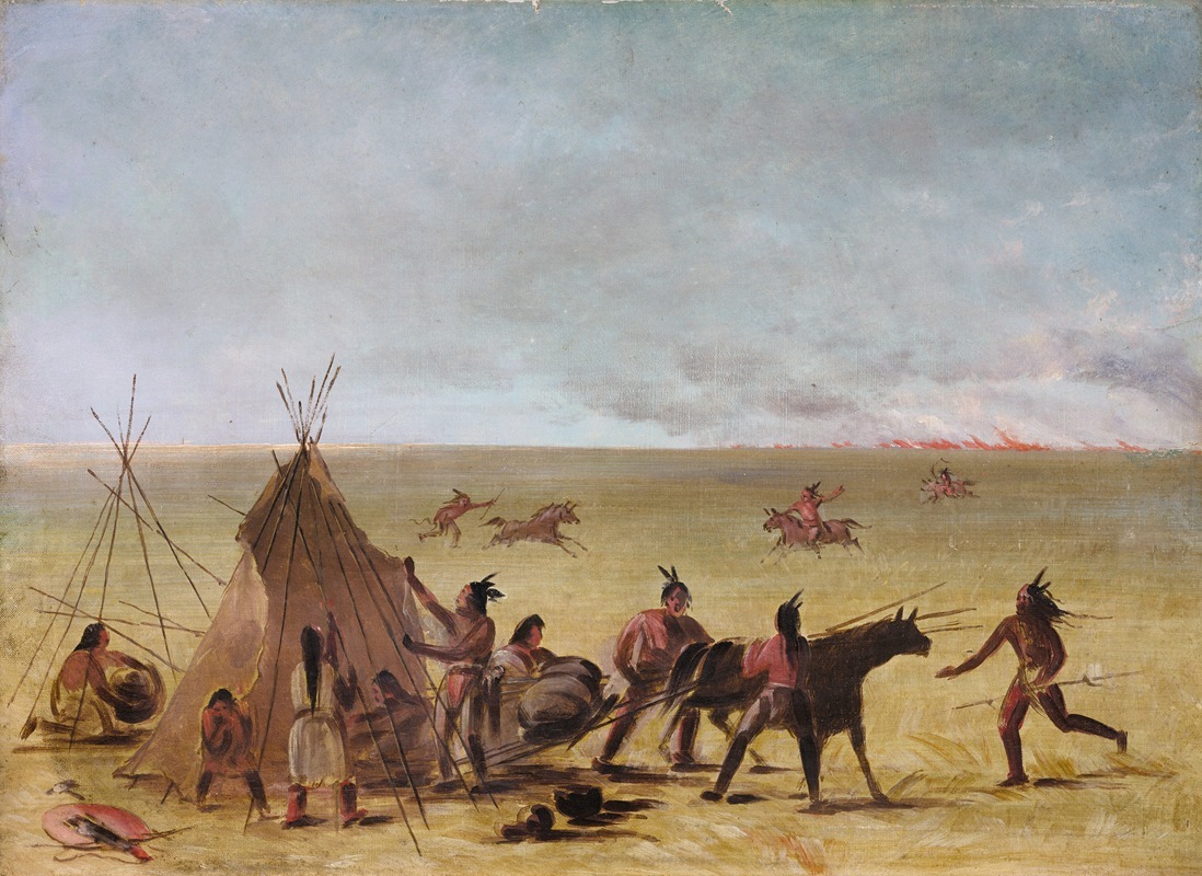 George Catlin - Indian Family Alarmed At The Approach of a Prairie Fire