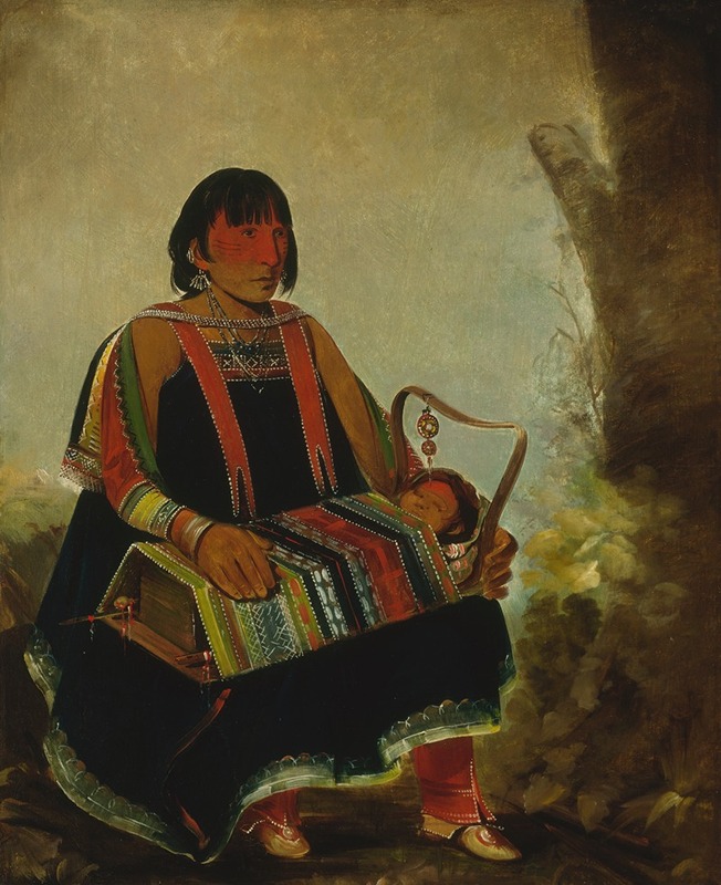 George Catlin - Jú-Ah-Kís-Gaw, Woman With Her Child In a Cradle