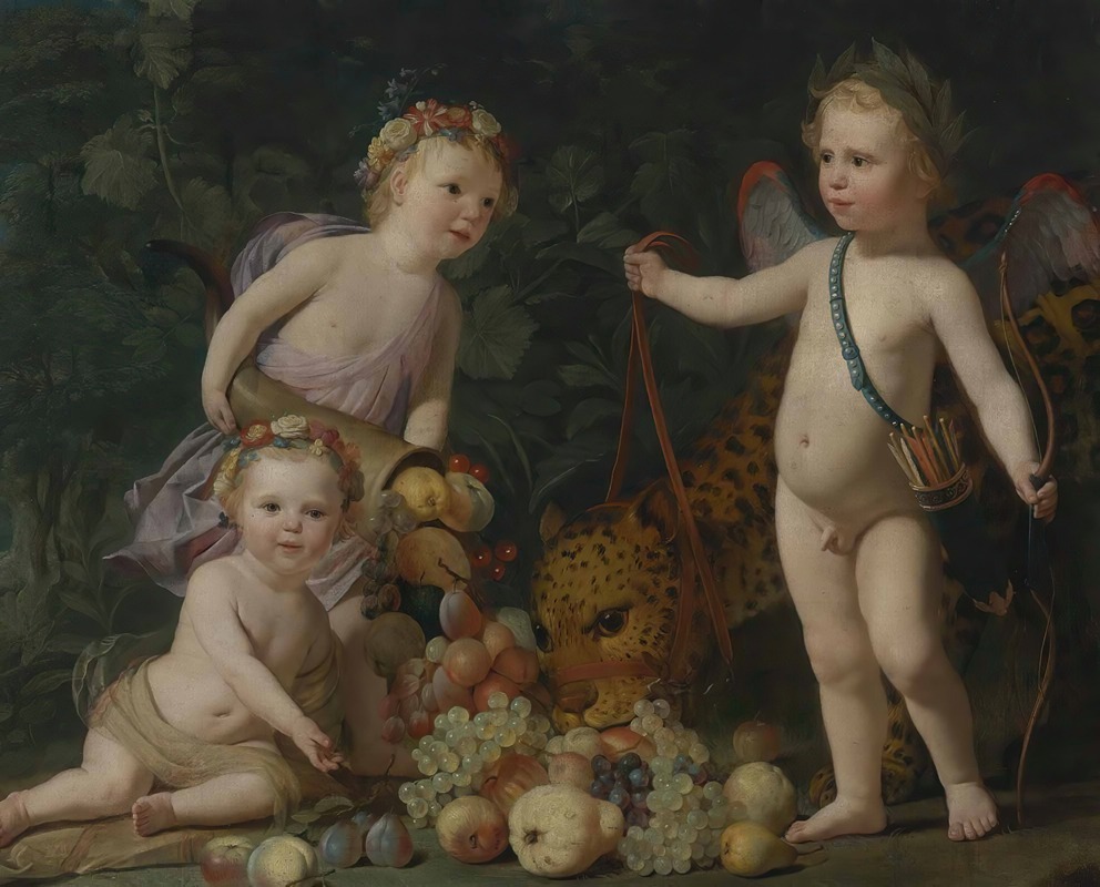 Gerard van Honthorst - Three Children With Fruit And a Jaguar